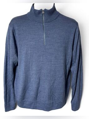 J. Crew Blue Merino Wool Blend Quarter Zip Pullover Sweater Large Preppy Classic